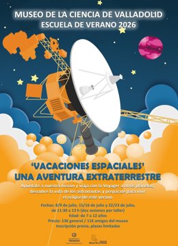 Cartel del campamento de verano del Museo de la Ciencia de Valladolid.