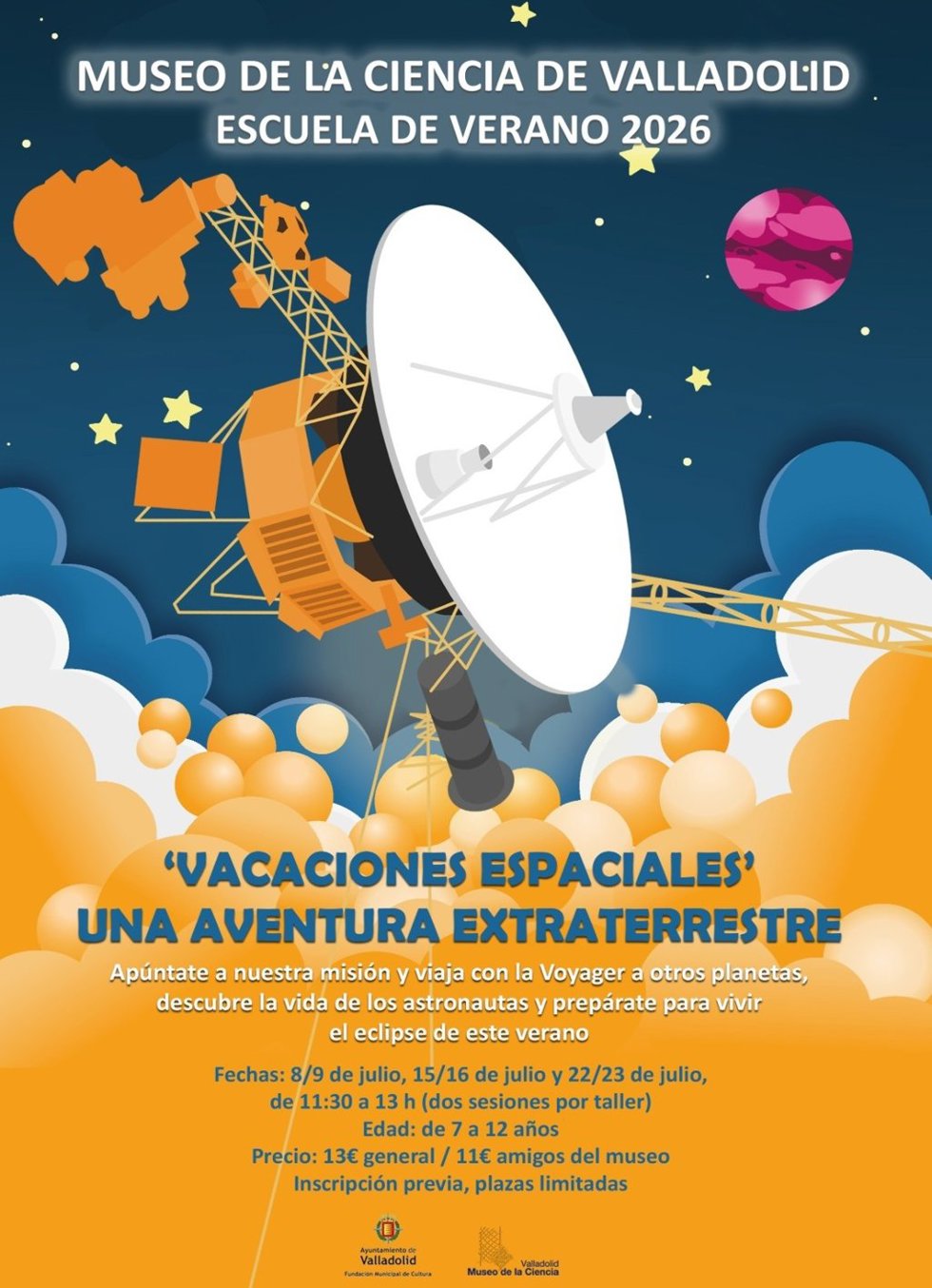 Cartel del campamento de verano del Museo de la Ciencia de Valladolid.