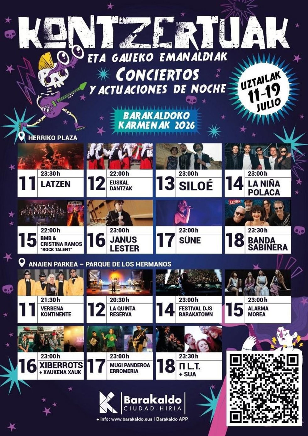 Cartel de los conciertos de las fiestas patronales de El Carmen en Barakaldo