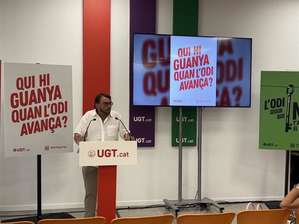 Camil Ros (UGT) durante la presentación de la campaña