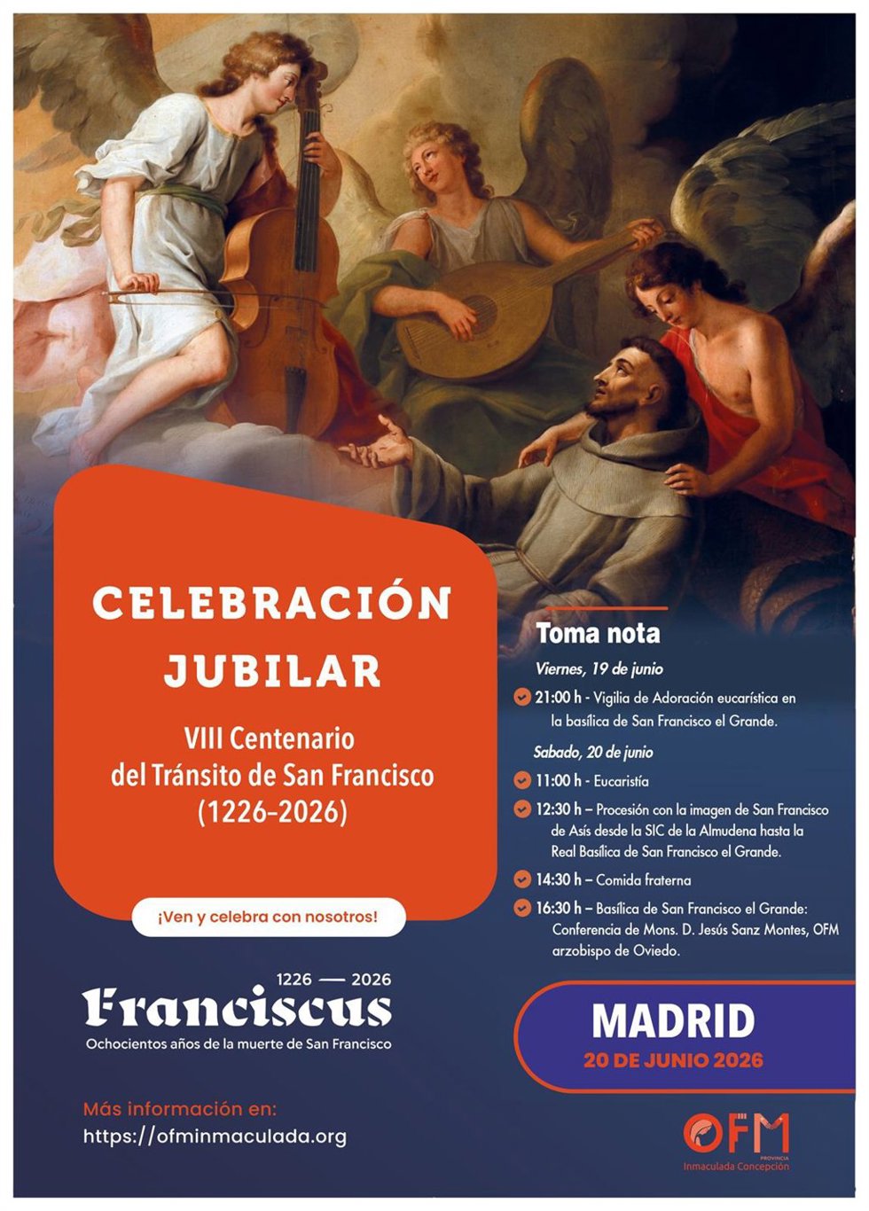 Madrid acogerá los próximos 19 y 20 de junio la celebración nacional del Año Jubilar de San Francisco de Asís.