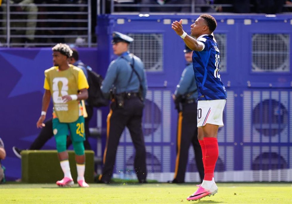 Kylian Mbappe of France celebrates a goal during the FIFA World Cup 2026 Group I match between France and Senegal at New York New Jersey Stadium on June 16, 2026 in East Rutherford, New Jersey.