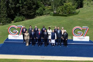 Participants de la cimera del G7 celebrada ala localitat francesa d'Évian-les-Vains 