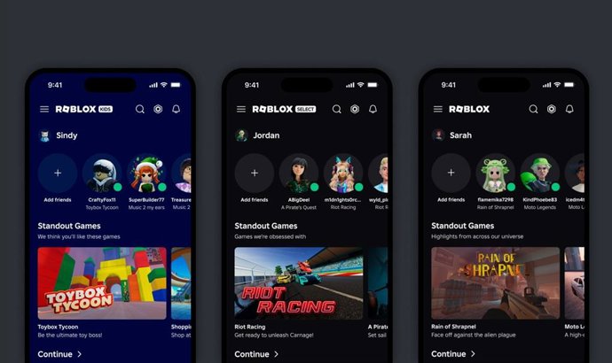 Imagem das novas contas do Roblox por faixa etária
