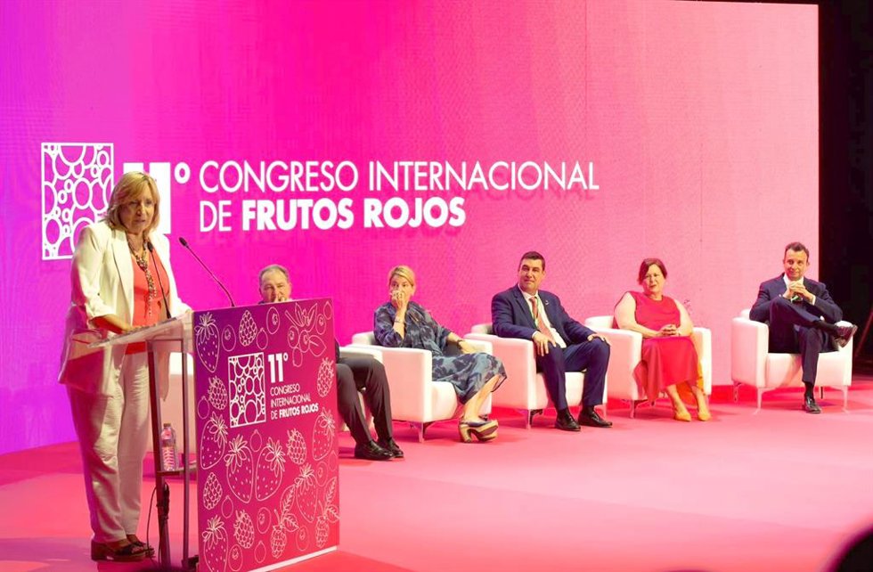 La viceconsejera de Agricultura, Pesca, Agua y Desarrollo Rural, Consolación Vera, durante la inauguración del undécimo Congreso Internacional de Frutos Rojos de Huelva.