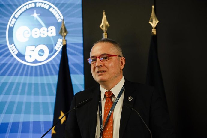 Archivo - El director de la Agencia Espacial Española, Juan Carlos Cortés, interviene en el Centro Europeo de Astronomía Espacial (ESAC), a 16 de octubre de 2025, en Villanueva de la Cañada, Madrid (España). Figuras destacadas han visitado la Agencia Espa