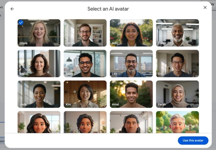 Selector de avatar para la presentación en vídeo