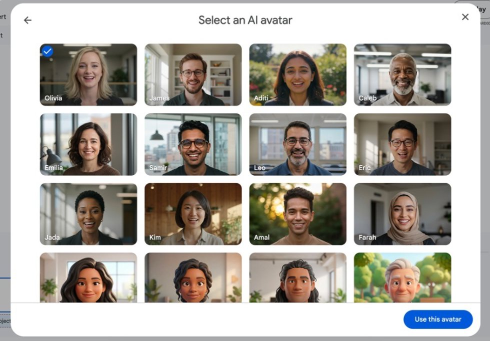 Selector de avatar para la presentación en vídeo