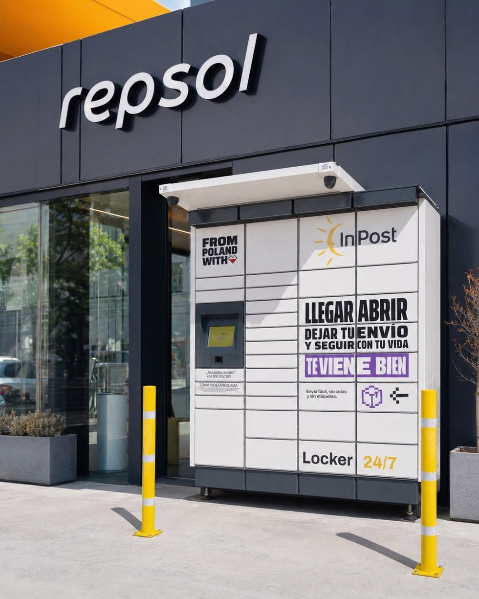 Una estación de Repsol con un buzón InPost.