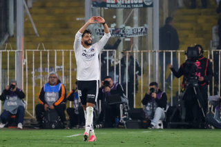 Futbol, Colo Colo vs Cobresal. Fecha 15, Liga de Primera 2026. El jugador de Colo Colo Jeyson Rojas, centro, celebra su gol durante el partido de la Liga de Primera contra Cobresal disputado en el estadio Monumental de Santiago,