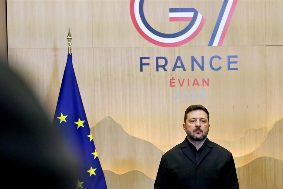 El presidente de Ucrania, Volodimir Zelenski, durante la cumbre del G7 en Évian, Francia