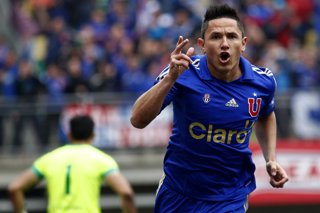 Futbol, Audax v Universidad de Chile. Novena fecha, Campeonato de Apertura 2014/15. El jugador de Universidad de Chile Gustavo Canales celebra su gol contra Audax durante el partido de primera division disputado en el estadio Bicentenario La Florida de