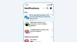 Imagen de la notificación de cuentas de adolescentes de Facebook