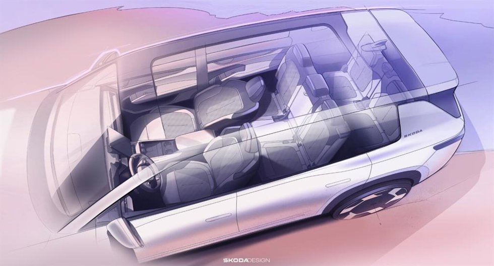 Boceto de interior del Skoda Peaq