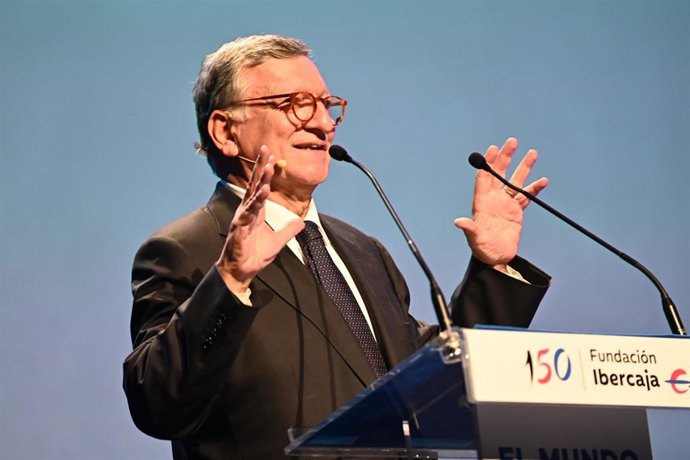El expresidente de la Comisión Europea, José Manuel Durão Barroso, durante la celebración de la primera jornada del Congreso "La oportunidad del futuro",organizado por Fundación Ibercaja.