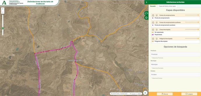 Líneas límite replanteadas y no replanteadas en el visor cartográfico