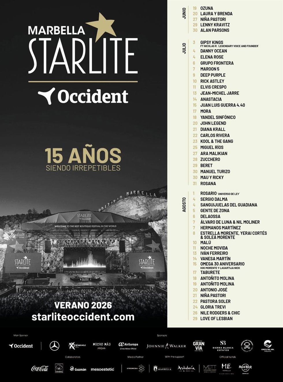 Cartel de actuaciones de Starlite Marbella 2026