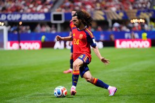 Marc Cucurella of Spain plays the ball during the FIFA World Cup 2026 Group H match between Spain and Cabo Verde at Atlanta Stadium on June 15, 2026 in Atlanta, United States.