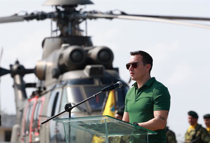 El presidente de Ecuador, Daniel Noboa, en un acto de entrega de helicópteros en la Base Aérea de Salinas, en la mitad sur de la costa ecuatoriana