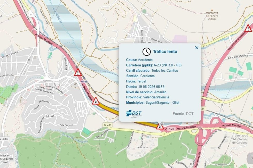 Imagen de las carreteras afectadas