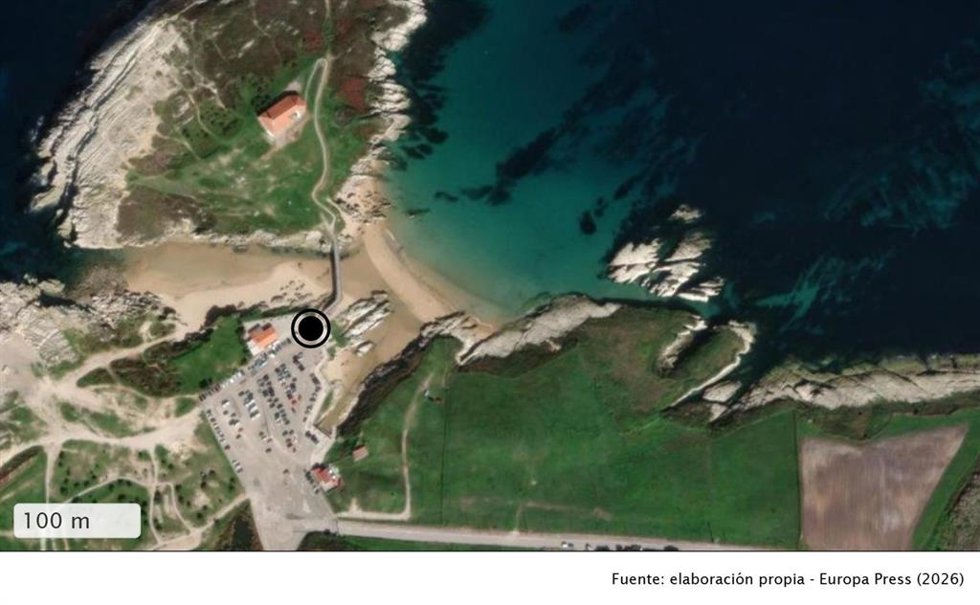 Imagen satélite de la playa de la Virgen del Mar, en Santander, donde se ha producido el suceso