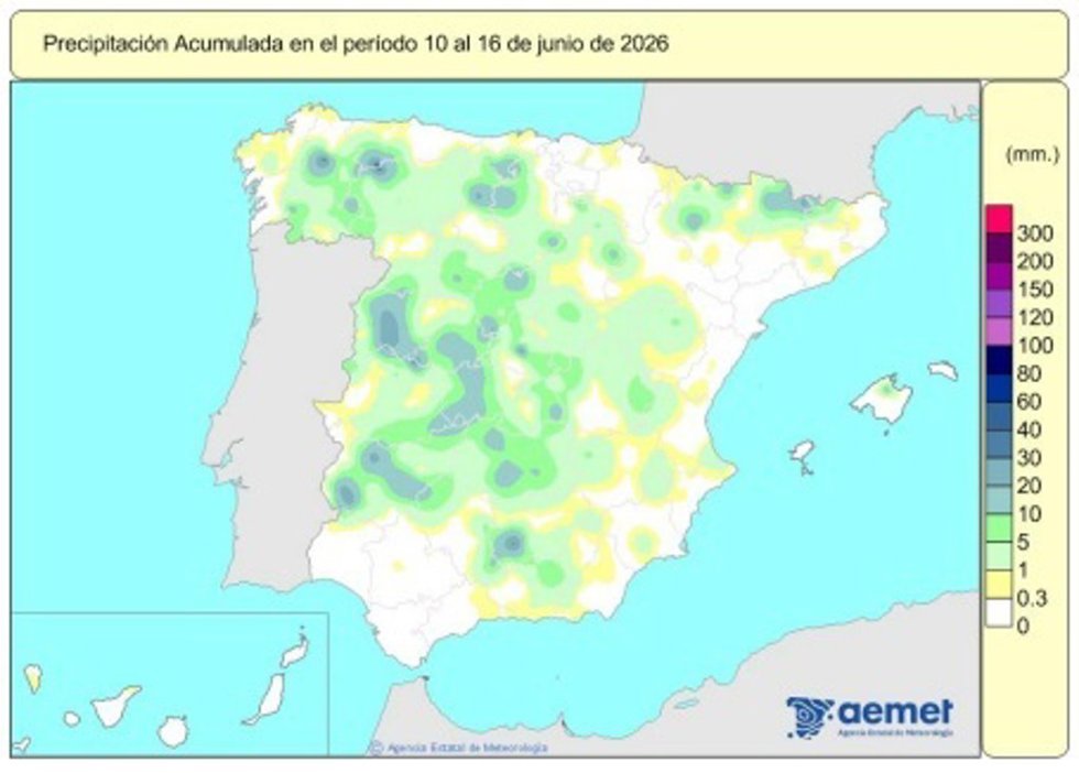 España registra 604 l/m2 de lluvias acumuladas desde el octubre, un 12% más de lo normal.
