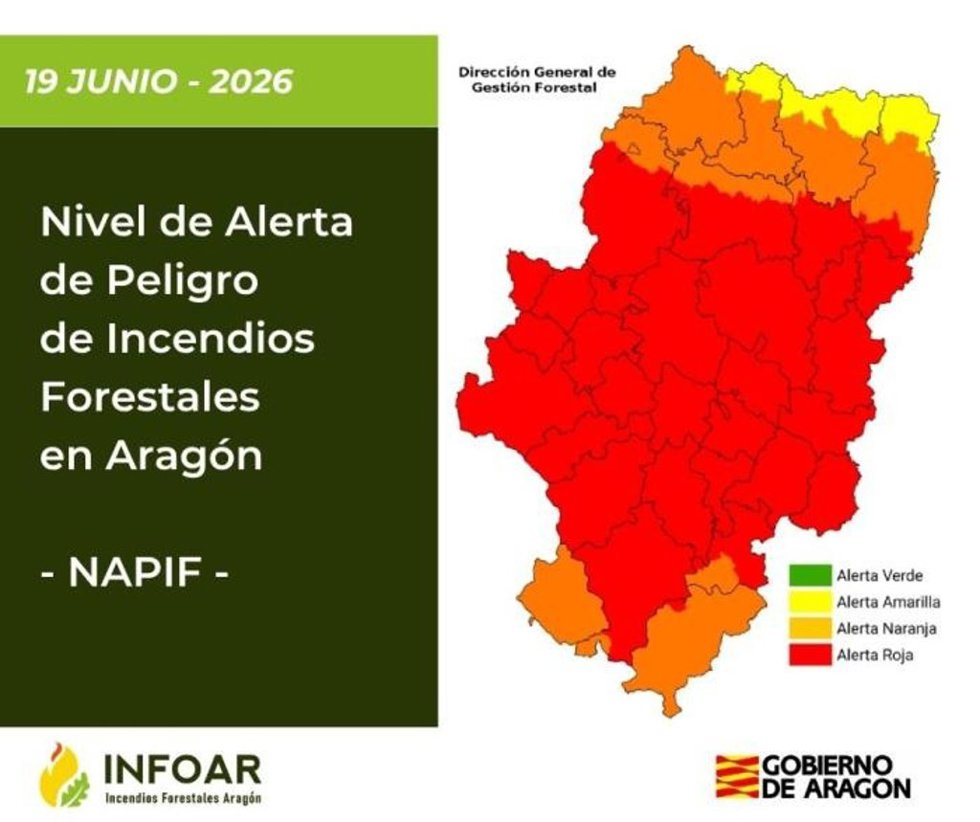 Nivel de Alerta de Peligro de Incendios Forestales en Aragón.