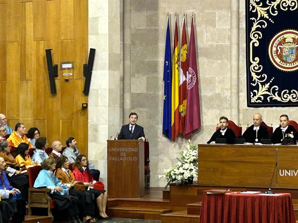 Intervención del  presidente de la Junta de Castilla y León, Alfonso Fernández Mañueco, en el acto de toma de posesión de la nueva rectora de la UVA, Pilar Garcés.