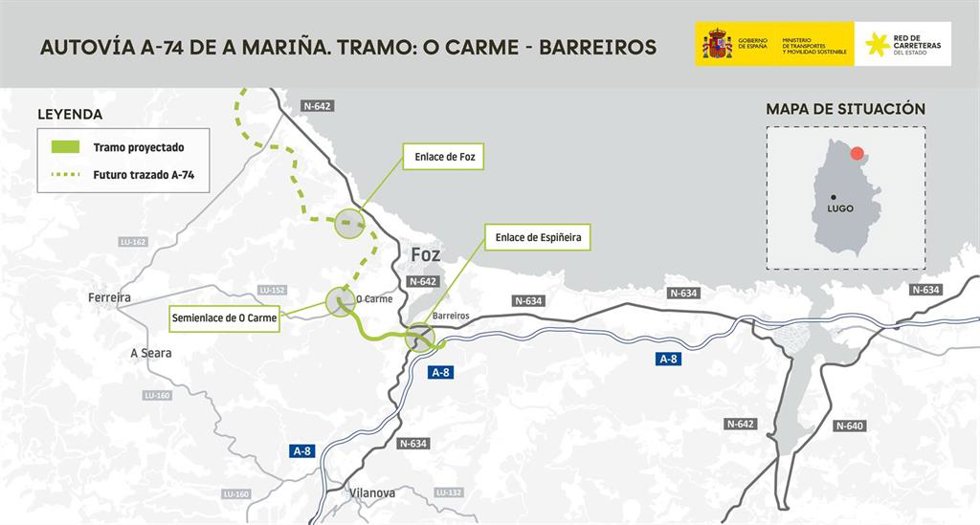 Aprobado el proyecto de trazado entre O Carme y Barreiros de la A-74 de A Mariña (Lugo)