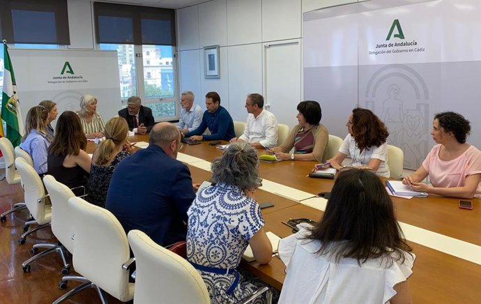 La delegada de la Junta de Andalucía en la provincia de Cádiz, Mercedes Colombo, en una reunión con la Comisión para la Inclusión Laboral de Personas con Discapacidad Intelectual