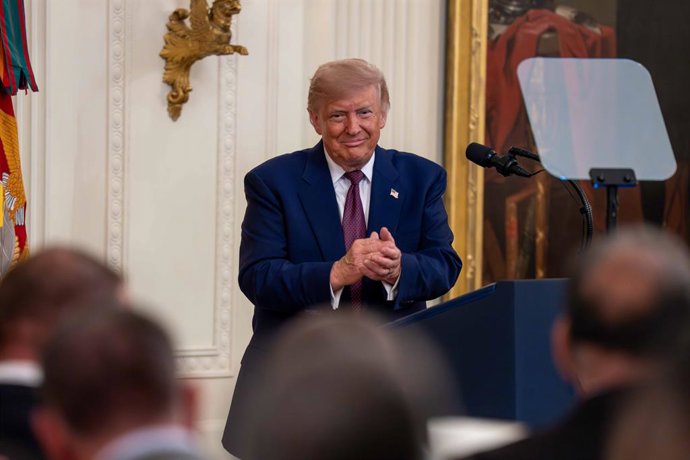 June 18, 2026, Washington, District Of Columbia, USA: President DONALD TRUMP speaks during a Medal of Honor ceremony in the East Room of the White House in Washington DC.