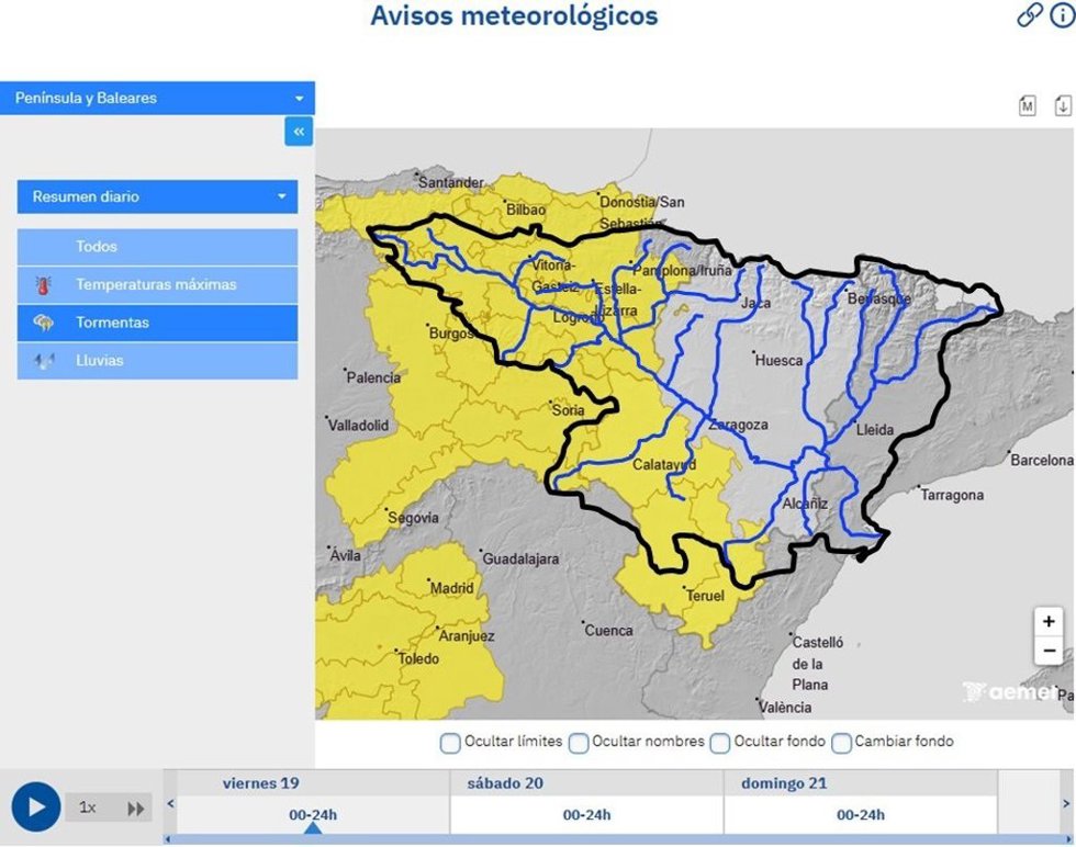 La CHE alerta de posibles crecidas súbitas en cauces menores y barrancos del Sistema Ibérico y margen izquierda del Ebro
