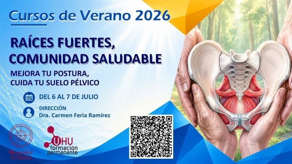 Cartel del curso sobre el suelo pélvico de la UHU dentro de sus Cursos de Verano.