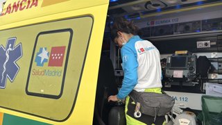 El SUMA112 que ha acudido al accidente en Fuente el Saz del Jarama, a 19 de junio de 2026.