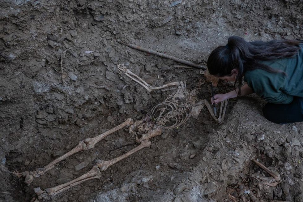 Trabajos de exhumación de víctimas del franquismo en el cementerio de Zufre (Huelva).