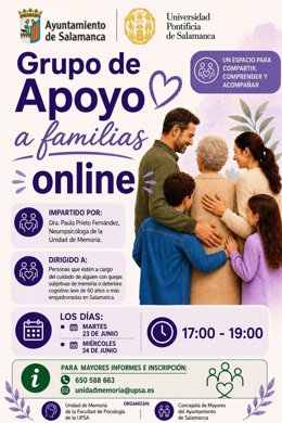 El Ayuntamiento de Salamanca y la UPSA organizan el taller 'Grupo de apoyo a familias online' los días 23 y 24 de junio