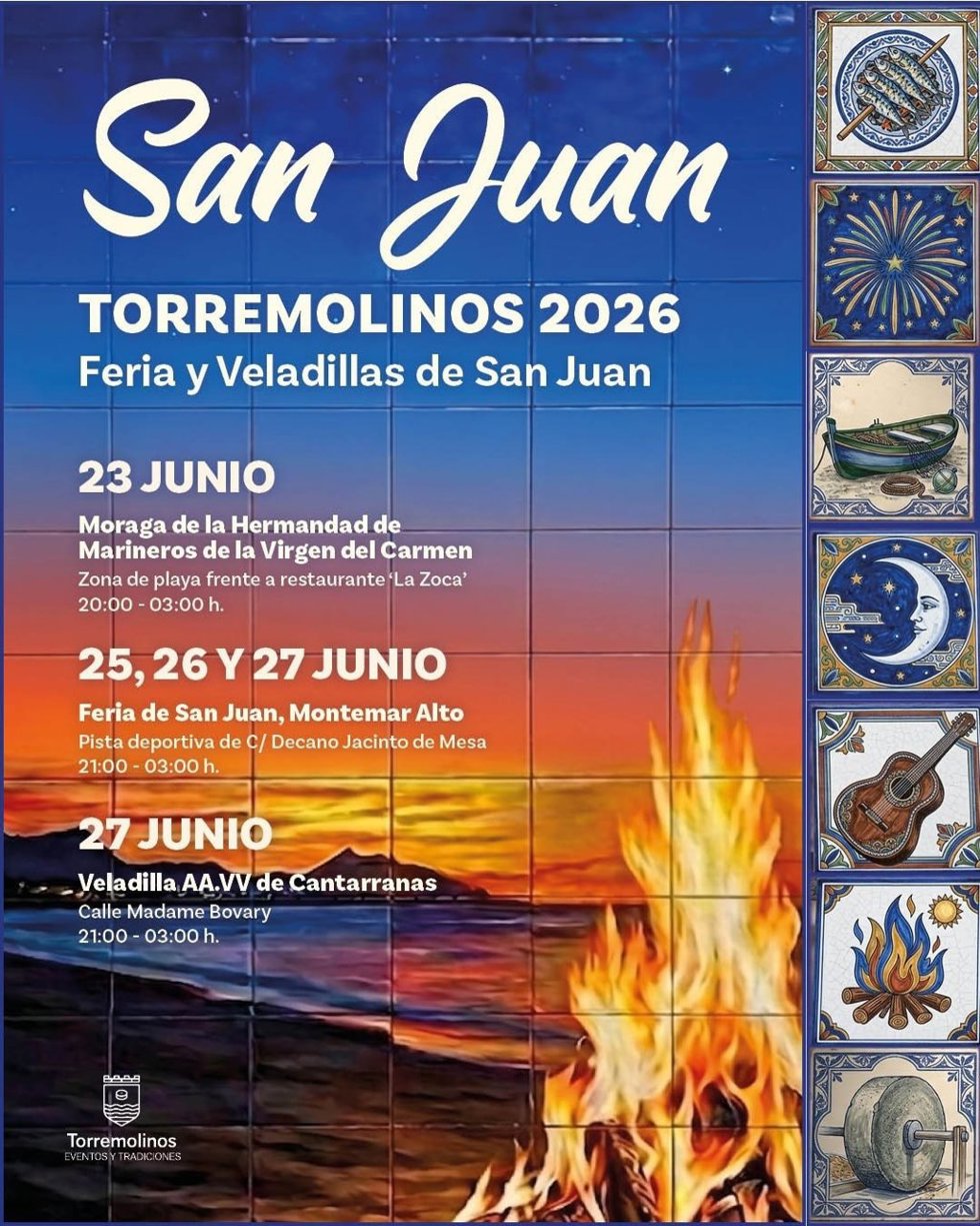 Cartel con las actividades en Torremolinos con motivo de San Juan.