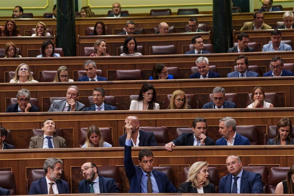 La bancada del PP vota durante una sesión plenaria en el Congreso de los Diputados.