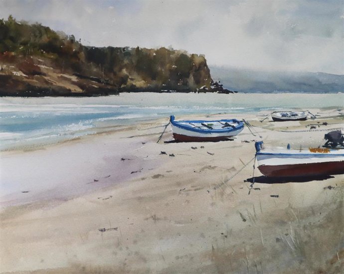 La acuarela titulada 'La playa', obra de Juan Lhara, acompaña la entrega de junio de 'Tres autores, 3 poemas'.
