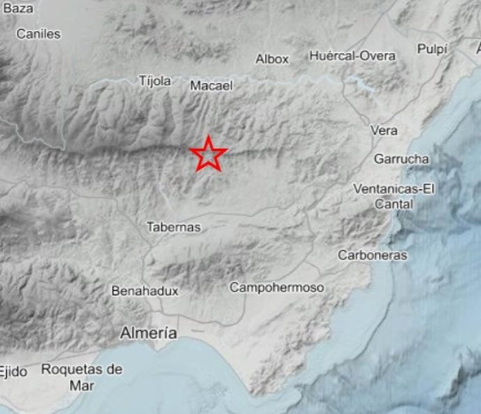 Imagen del epicentro del terremoto registrado en Tahal (Almería).