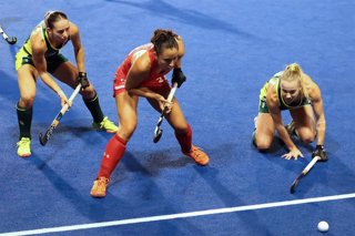 Hockey, Chile vs Australia Final del Premundial de Hockey Cesped 2026 Jugadoras de Chile en juego durante la final del Premundial de Hockey Cesped 2026 contra Australia realizado en el Estadio Nacional del Hockey Cesped Claudia Schuler en Santiago,