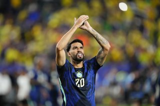 Lucas Paqueta of Brazil greets the supporters during the FIFA World Cup 2026 Group C match between Brazil and Haiti at Philadelphia Stadium on June 19, 2026 in Philadelphia, Pennsylvania.