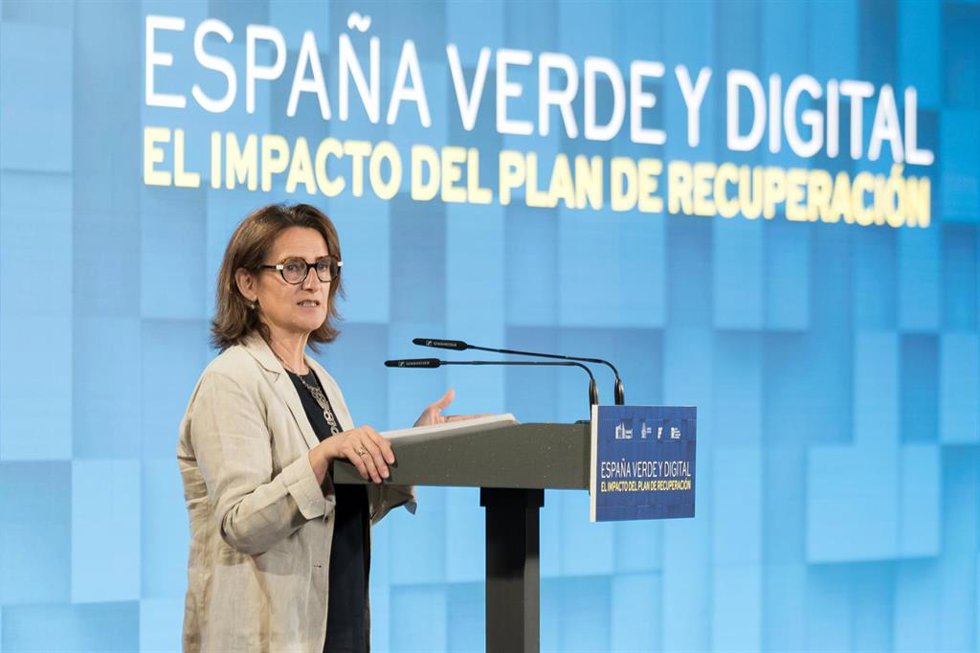 La vicepresidenta ejecutiva de la Comisión Europea para la Transición Ecológica y Justa y Competitiva, Teresa Ribera,  durante el acto ‘España verde y digital. El impacto del Plan de Recuperación’ en el Teatro Real, a 22 de junio de 2026, en Madrid (Españ