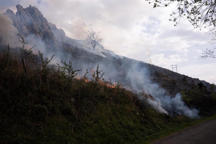 Archivo - Vista del incendio activo en la Sierra de Aramo, a 7 de marzo de 2026, en Proaza, Asturias (España). 14 concejos de Asturias se ven afectados por una oleada de más de 30 incendios forestales activos, el Principado declaró pasadas las 23 horas de
