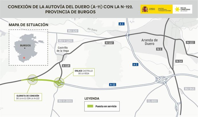 Mapa del nuevo tramo abierto de la A-11.