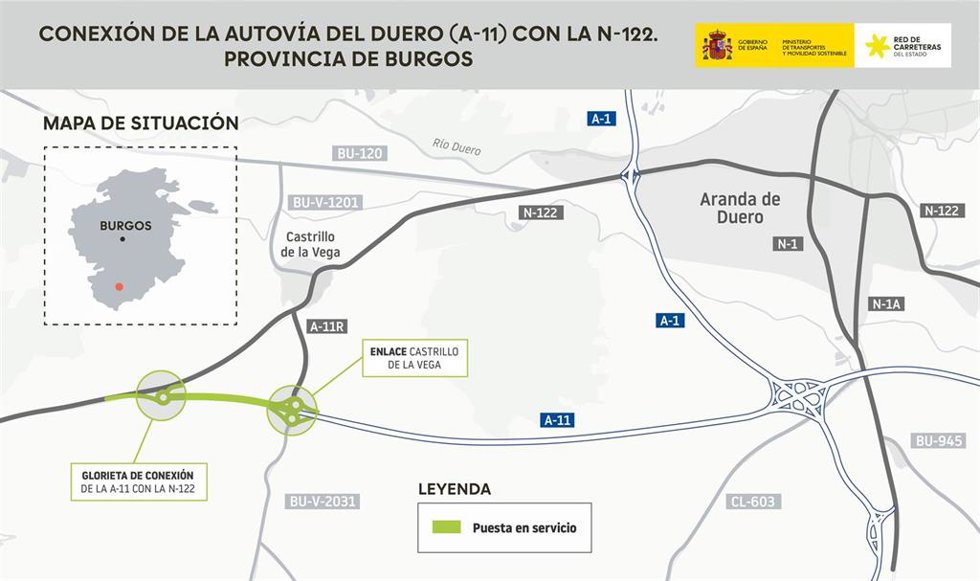 Mapa del nuevo tramo abierto de la A-11.