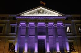 Archivo - Congreso de los Diputados en Madrid iluminado por el Día Internacional del Síndrome de Dravet