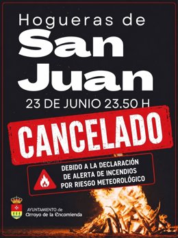 Comunicación de la cancelación de las hogueras de san juan en Arroyo de la Encomienda (Valladolid).