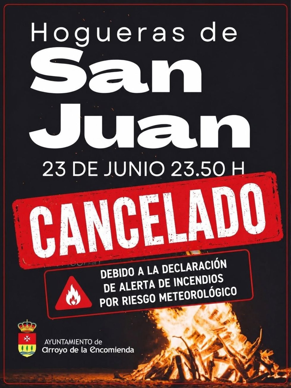 Comunicación de la cancelación de las hogueras de san juan en Arroyo de la Encomienda (Valladolid).