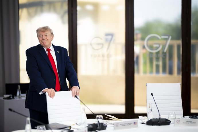 June 19, 2026, Evian-Les-Bains, Haute-Savoie, France: U.S. President Donald Trump, arrives for the G7 Summit working session on Middle East at the Hotel Royal Evian, June 16, 2026, in Evian-les-Bains, France.
